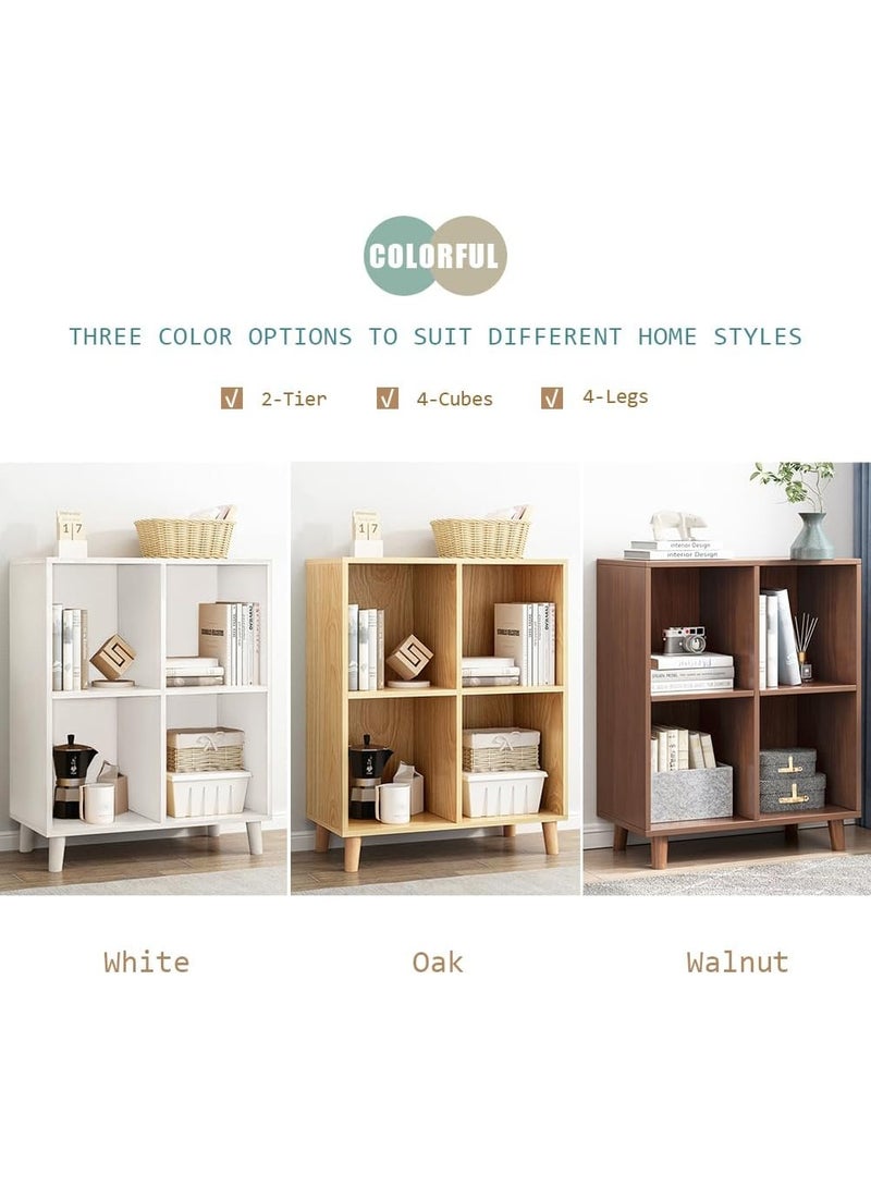 IOTXY Open Cube Low Bookcase - 2-Tier Freestanding Storage Display Cabinet Organizer with Legs for Home Office, 4-Cubes Open Shelf Short Bookshelf, White - Image 3